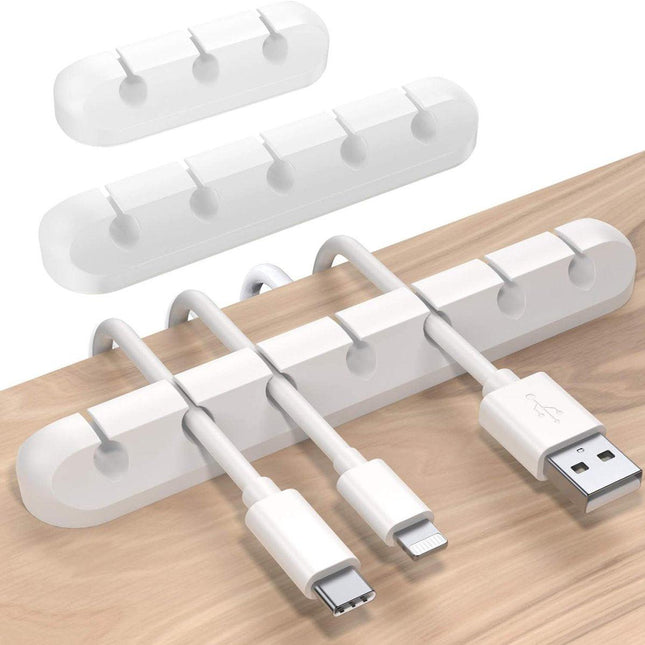 3 pieces - Cable holder - Cable clamp holder - cable management system - cable organizer - cable clip - desk organizer - cable tray - for cables, power cords, USB charging cables, chargers, audio cables - 3, 5, 7-hole - white.