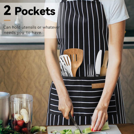 Kitchen Apron - 2 Pieces - Professional Cooking Apron - for Ladies and Gentlemen - Catering Apron - Easily Adjustable - BBQ Apron - Pottery Apron - Cooking Kitchen Aprons - kitchen cooking aprons - soft chef apron with 2 pockets - black/brown stripes.