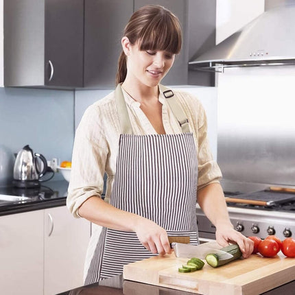 Kitchen Apron - 2 Pieces - Professional Cooking Apron - for Ladies and Gentlemen - Catering Apron - Easily Adjustable - BBQ Apron - Pottery Apron - Cooking Kitchen Aprons - kitchen cooking aprons - soft chef apron with 2 pockets - black/brown stripes.