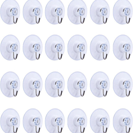 24 Pieces Suction Cup with Hook - Suction Cup with Hook Set - Hanging Hooks with Suction Cup - Kitchen Hooks - Towel Hooks - Self-Adhesive Hooks - Reusable Wall Hook - for Tiles, Glass, Window, Shower, Kitchen, Bathroom, Home - Transparent.