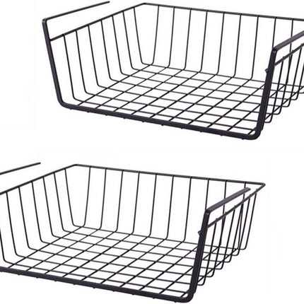 Set of 2 removable metal hanging baskets - organizer - closet hanging basket - suitable for desks, kitchens, refrigerators, bathrooms, cabinets, cupboards - storage - black.