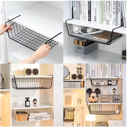 Set of 2 removable metal hanging baskets - organizer - closet hanging basket - suitable for desks, kitchens, refrigerators, bathrooms, cabinets, cupboards - storage - black.