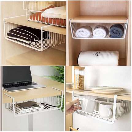 Set of 2 removable metal hanging baskets - organizer - closet hanging basket - suitable for desks, kitchens, refrigerators, bathrooms, cabinets, cupboards - storage - black.