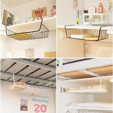 Set of 2 removable metal hanging baskets - organizer - closet hanging basket - suitable for desks, kitchens, refrigerators, bathrooms, cabinets, cupboards - storage - black.
