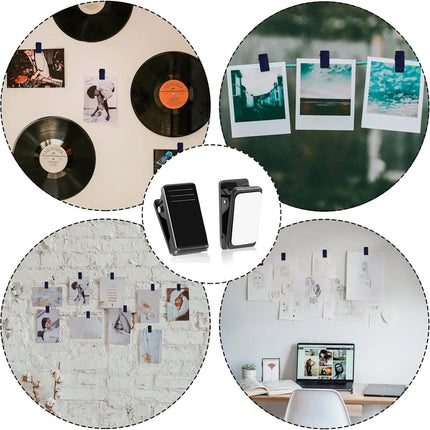 60 pieces - 1.3*2.6 cm - PP clip - self-adhesive spring clips - acrylic glue clips - self-adhesive plastic wall clips - small self-adhesive clip - small size mini spring clips - for Christmas decorations, photos, posters, school, office - black.