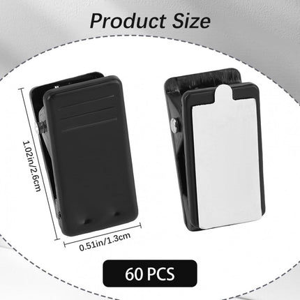 60 pieces - 1.3*2.6 cm - PP clip - self-adhesive spring clips - acrylic glue clips - self-adhesive plastic wall clips - small self-adhesive clip - small size mini spring clips - for Christmas decorations, photos, posters, school, office - black.