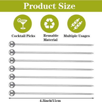 20 pieces - Cocktail picks - Stainless steel cocktail picks - 11 cm - Fruit sticks - Stainless steel fork - Cocktail sticks - reusable cocktail picks for drinks - metal cocktail picks - for snacks, decoration for fruit drinks - silver.