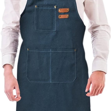 Men's Canvas Apron - Canvas Apron - 3 Pockets - Waterproof - Adjustable - Kitchen Apron for Men and Women - Apron for Barbecue, Restaurant, Garden, Carpenter - Easily Adjustable - Blue - 76 x 68 cm.