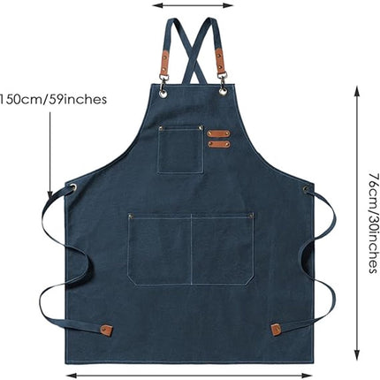 Men's Canvas Apron - Canvas Apron - 3 Pockets - Waterproof - Adjustable - Kitchen Apron for Men and Women - Apron for Barbecue, Restaurant, Garden, Carpenter - Easily Adjustable - Blue - 76 x 68 cm.
