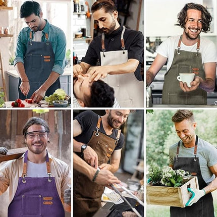 Men's Canvas Apron - Canvas Apron - 3 Pockets - Waterproof - Adjustable - Kitchen Apron for Men and Women - Apron for Barbecue, Restaurant, Garden, Carpenter - Easily Adjustable - Blue - 76 x 68 cm.