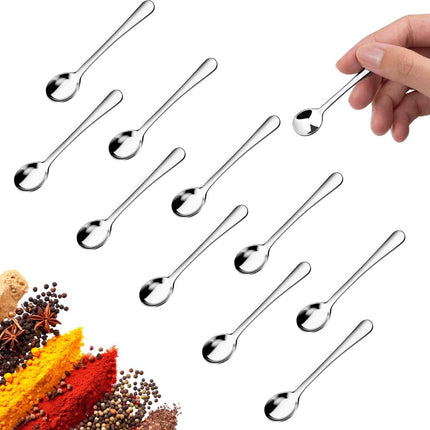 10 pieces - Spoon - Kitchen sauce spoon - Sauce spoon - Spice spoon - Small spoons for spice jars - mini spoons - Stainless steel small spoons - Kitchen utensils - for herbs, salt, pepper, spices, sugar, honey, coffee - 7.5 cm - silver.