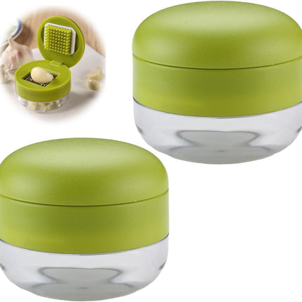 2 Pieces Garlic Press - Garlic Chopper - Garlic Press - Suitable for Garlic - Manual Garlic Press - Kitchen Gadget Press - Garlic Presses - Storage Container - Ginger Press - Stainless Steel Knife Cutter - Crusher - For Home and Camping.