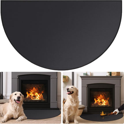 Fireplace Mat - 61 x 106 cm - Semi-circular spark protection plate - Fiberglass - 2-layer fire retardant - Fireproof Fireplace Mat & Fireplace Carpet - fire retardant mats - Semi-Round Fireplace Stove Carpet Protects Floors and Patios from Sparks - Black.