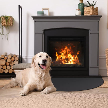 Fireplace Mat - 61 x 106 cm - Semi-circular spark protection plate - Fiberglass - 2-layer fire retardant - Fireproof Fireplace Mat & Fireplace Carpet - fire retardant mats - Semi-Round Fireplace Stove Carpet Protects Floors and Patios from Sparks - Black.