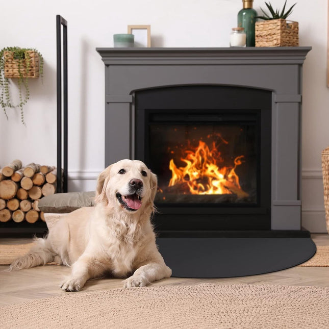 Fireplace Mat - 61 x 106 cm - Semi-circular spark protection plate - Fiberglass - 2-layer fire retardant - Fireproof Fireplace Mat & Fireplace Carpet - fire retardant mats - Semi-Round Fireplace Stove Carpet Protects Floors and Patios from Sparks - Black.