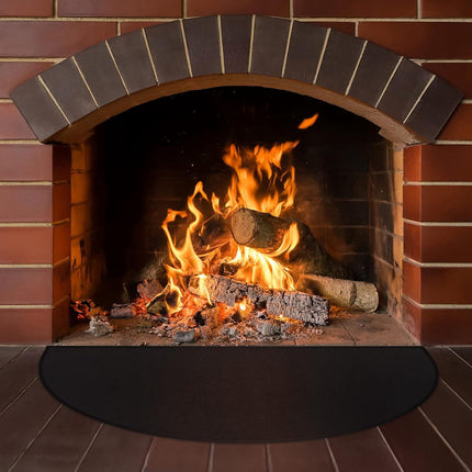 Fireplace Mat - 61 x 106 cm - Semi-circular spark protection plate - Fiberglass - 2-layer fire retardant - Fireproof Fireplace Mat & Fireplace Carpet - fire retardant mats - Semi-Round Fireplace Stove Carpet Protects Floors and Patios from Sparks - Black.