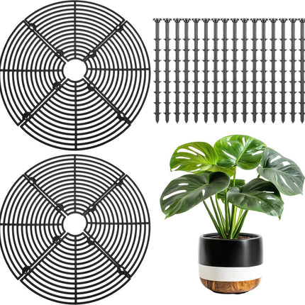 2 pieces - plant pot cover - 30 cm - Flowerpot grid - planter cover set - plantpot grid bottom protectors - with 16 posts - plant covers - for indoor and outdoor gardening - plant protectors - keeps cats and squirrels out of the flowerpot - black.