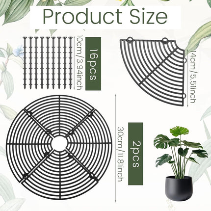 2 pieces - plant pot cover - 30 cm - Flowerpot grid - planter cover set - plantpot grid bottom protectors - with 16 posts - plant covers - for indoor and outdoor gardening - plant protectors - keeps cats and squirrels out of the flowerpot - black.