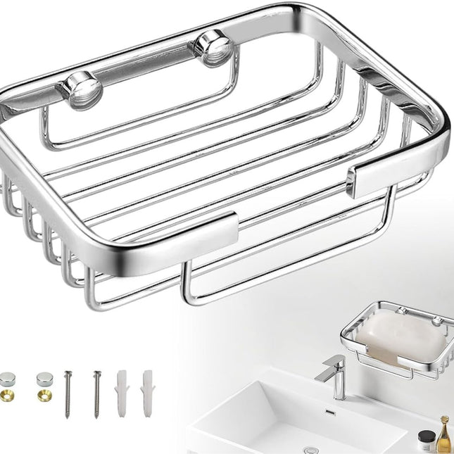 Soap Holder - 135*85*35 cm - Waterproof Stainless Steel Soap Dish - Storage Rack - Stainless Steel Metal Wall-Mounted Soap Rack - Shower Soap Basket - Soap Rack - Dish Holder - Sink Rack - With Screws - For Shower, Bathroom, Bath, Kitchen, Washbasin - Sil.