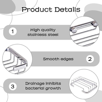 Soap Holder - 135*85*35 cm - Waterproof Stainless Steel Soap Dish - Storage Rack - Stainless Steel Metal Wall-Mounted Soap Rack - Shower Soap Basket - Soap Rack - Dish Holder - Sink Rack - With Screws - For Shower, Bathroom, Bath, Kitchen, Washbasin - Sil.