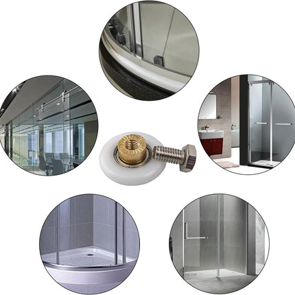 pieces - shower door rollers - 20 mm - sliding door wheels for showers - replacement roller guide wheels - for home, bathroom, DIY - replacement parts for glass holes - for shower doors, sliding door wheels and gliders - white.