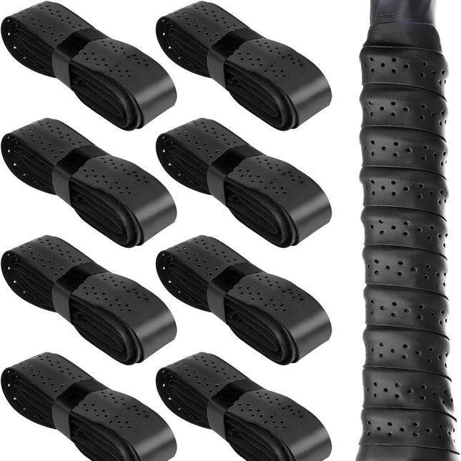 8 pieces - Racket grips - Racket Grip Tape - Badminton grip tape - Tennis racket grip tape - sports accessories - replacement grip - self-adhesive - for tennis rackets, badminton and more - 1100*25*0.6mm - black.