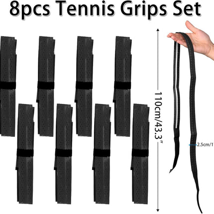8 pieces - Racket grips - Racket Grip Tape - Badminton grip tape - Tennis racket grip tape - sports accessories - replacement grip - self-adhesive - for tennis rackets, badminton and more - 1100*25*0.6mm - black.