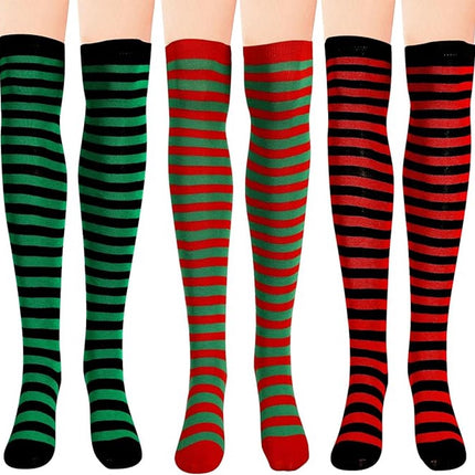 3 pairs - Socks - Christmas socks - knee socks - over-the-knee socks - long socks - high socks - elastic striped socks set - long striped Christmas socks - striped socks - sports socks - festive Christmas accessories - for cosplay costume parties.