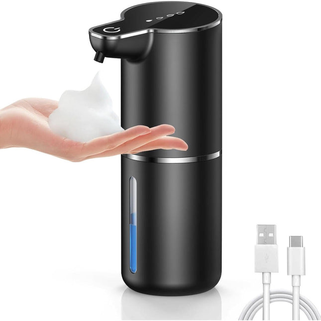 Soap Dispenser - Automatic Soap Dispenser - 350ml - Automatic Foam Soap Dispenser - Wall-Mounted Soap Dispenser - USB Rechargeable - 4 Adjustable Levels Soap Dispenser - For Bathroom and Kitchen - 19*11*7.5 cm - Black.