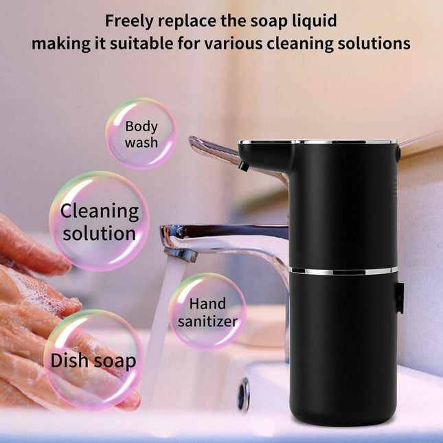 Soap Dispenser - Automatic Soap Dispenser - 350ml - Automatic Foam Soap Dispenser - Wall-Mounted Soap Dispenser - USB Rechargeable - 4 Adjustable Levels Soap Dispenser - For Bathroom and Kitchen - 19*11*7.5 cm - Black.