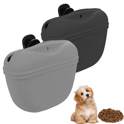 pieces - Reward Pouch for Dogs - Dog Training Treat Bag - Dog Treat Pouch - silicone dog treat pouch - BPA-free - with clip - dog training bag - grey and black - 12.5*4*10.5 cm.