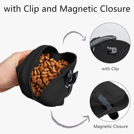 pieces - Reward Pouch for Dogs - Dog Training Treat Bag - Dog Treat Pouch - silicone dog treat pouch - BPA-free - with clip - dog training bag - grey and black - 12.5*4*10.5 cm.
