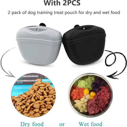 pieces - Reward Pouch for Dogs - Dog Training Treat Bag - Dog Treat Pouch - silicone dog treat pouch - BPA-free - with clip - dog training bag - grey and black - 12.5*4*10.5 cm.