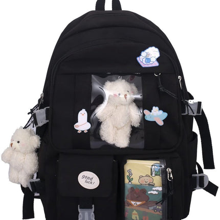 Waterproof backpack for girls - Girl's Backpack With Pin and Accessories - boys' backpack - women's backpack - Lightweight School Bag - School Student School Bag - Large Capacity Backpacks - Teenagers - High School Backpacks - Black.
