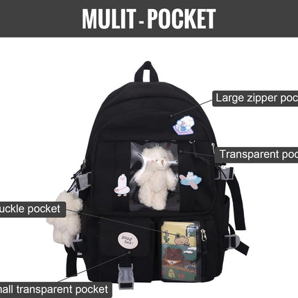 Waterproof backpack for girls - Girl's Backpack With Pin and Accessories - boys' backpack - women's backpack - Lightweight School Bag - School Student School Bag - Large Capacity Backpacks - Teenagers - High School Backpacks - Black.