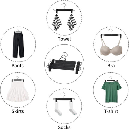 Clothes Hangers - 10 Pieces - Trouser Hangers - Trouser Hangers with Clips - Garment Hangers - Skirt Hangers - Non-Slip Hanger with Clips - Clothes Rack/Coat Rack/Jacket/Trouser Hanger - Space-Saving - Adjustable Clip Hangers, Garment Jacket Clothing Jean.