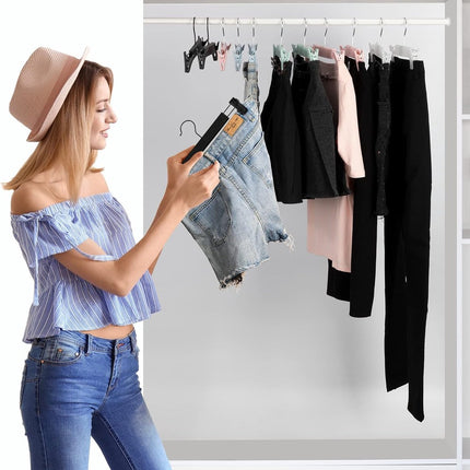 Clothes Hangers - 10 Pieces - Trouser Hangers - Trouser Hangers with Clips - Garment Hangers - Skirt Hangers - Non-Slip Hanger with Clips - Clothes Rack/Coat Rack/Jacket/Trouser Hanger - Space-Saving - Adjustable Clip Hangers, Garment Jacket Clothing Jean.