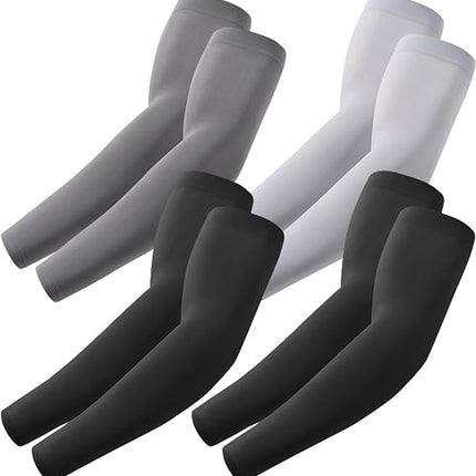 4 pairs of sleeves - Unisex - Sleeves - Ultralight sleeves - Arm Sleeve - UV protection for arms - Sunscreen Sleeve Ice Side Arm Sleeves - Comfort Cooling Sports Compression Sleeves - Ideal for sports, cycling, golfing - Black/Grey/Dark Grey.
