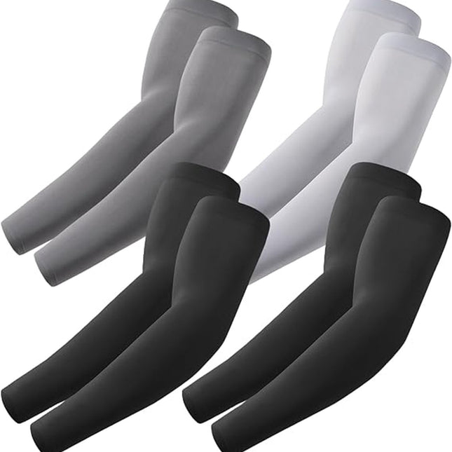 4 pairs of sleeves - Unisex - Sleeves - Ultralight sleeves - Arm Sleeve - UV protection for arms - Sunscreen Sleeve Ice Side Arm Sleeves - Comfort Cooling Sports Compression Sleeves - Ideal for sports, cycling, golfing - Black/Grey/Dark Grey.