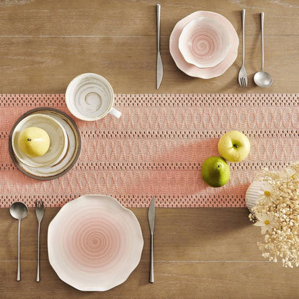 Table runner - tablecloth - Bohemian style table runner - pink table runner - with knotted tassel - farmhouse woven home decor - pink - 30*240 cm.