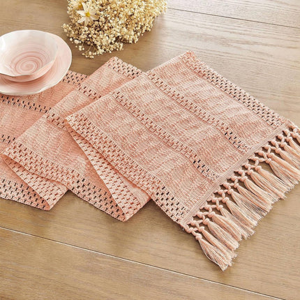 Table runner - tablecloth - Bohemian style table runner - pink table runner - with knotted tassel - farmhouse woven home decor - pink - 30*240 cm.