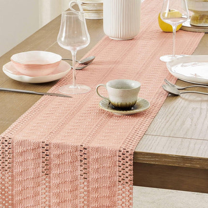Table runner - tablecloth - Bohemian style table runner - pink table runner - with knotted tassel - farmhouse woven home decor - pink - 30*240 cm.