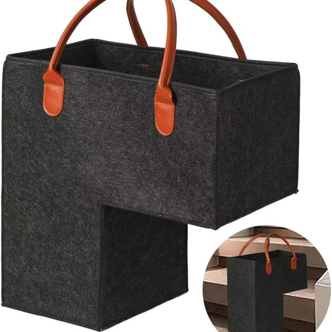 Stair Organizer Basket - Stair Basket - L-shaped Foldable Stair Basket - Storage Bag - Felt Stair Basket - Laundry Basket - Toy Basket - Household Items - for Laundry, Toys - 42*42*25.5 cm - Black.