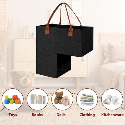 Stair Organizer Basket - Stair Basket - L-shaped Foldable Stair Basket - Storage Bag - Felt Stair Basket - Laundry Basket - Toy Basket - Household Items - for Laundry, Toys - 42*42*25.5 cm - Black.