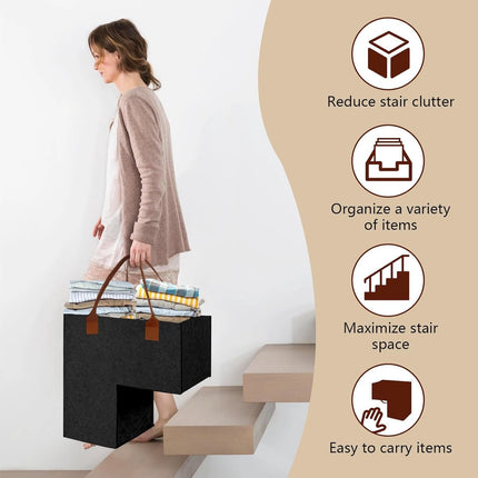 Stair Organizer Basket - Stair Basket - L-shaped Foldable Stair Basket - Storage Bag - Felt Stair Basket - Laundry Basket - Toy Basket - Household Items - for Laundry, Toys - 42*42*25.5 cm - Black.