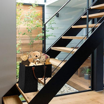 Stair Organizer Basket - Stair Basket - L-shaped Foldable Stair Basket - Storage Bag - Felt Stair Basket - Laundry Basket - Toy Basket - Household Items - for Laundry, Toys - 42*42*25.5 cm - Black.