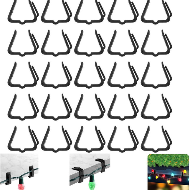 30 pieces - Christmas lighting clips - Light clips - Plastic clips - Lighting hooks - Party lighting clamps - festive string lights clips - hooks - for party decoration, gutter, fencing, roof edge - 49*42*13.7 mm - black.