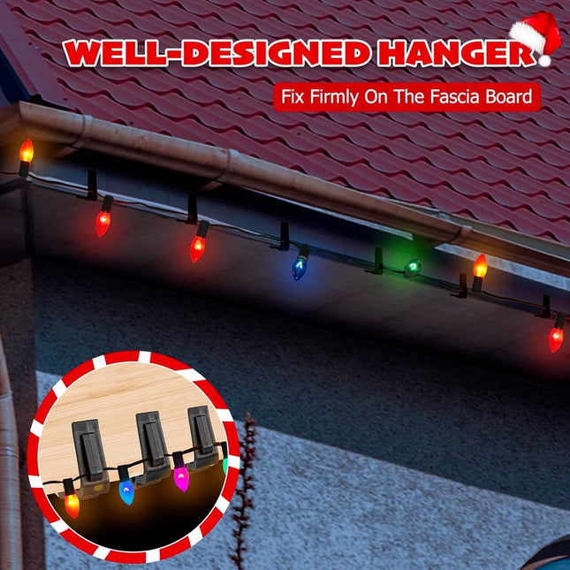 30 pieces - Christmas lighting clips - Light clips - Plastic clips - Lighting hooks - Party lighting clamps - festive string lights clips - hooks - for party decoration, gutter, fencing, roof edge - 49*42*13.7 mm - black.