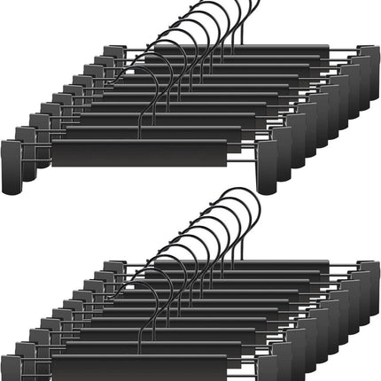 Clothes Hangers - 20 Pieces - Trouser Hangers - Trouser Hangers with Clips - Garment Hangers - Skirt Hangers - Non-Slip Hanger with Clips - Clothes Rack/Coat Rack/Jacket/Trouser Hanger - Space-Saving - Adjustable Clip Hangers, Garment Coat Clothes Jeans H.