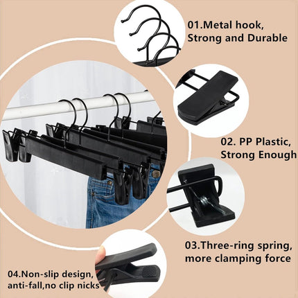 Clothes Hangers - 20 Pieces - Trouser Hangers - Trouser Hangers with Clips - Garment Hangers - Skirt Hangers - Non-Slip Hanger with Clips - Clothes Rack/Coat Rack/Jacket/Trouser Hanger - Space-Saving - Adjustable Clip Hangers, Garment Coat Clothes Jeans H.